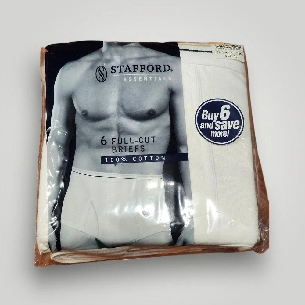 Stafford Full Cut Briefs Mens Size 42 White 100% Cotton Classic 12 Pack Lot‎ NEW